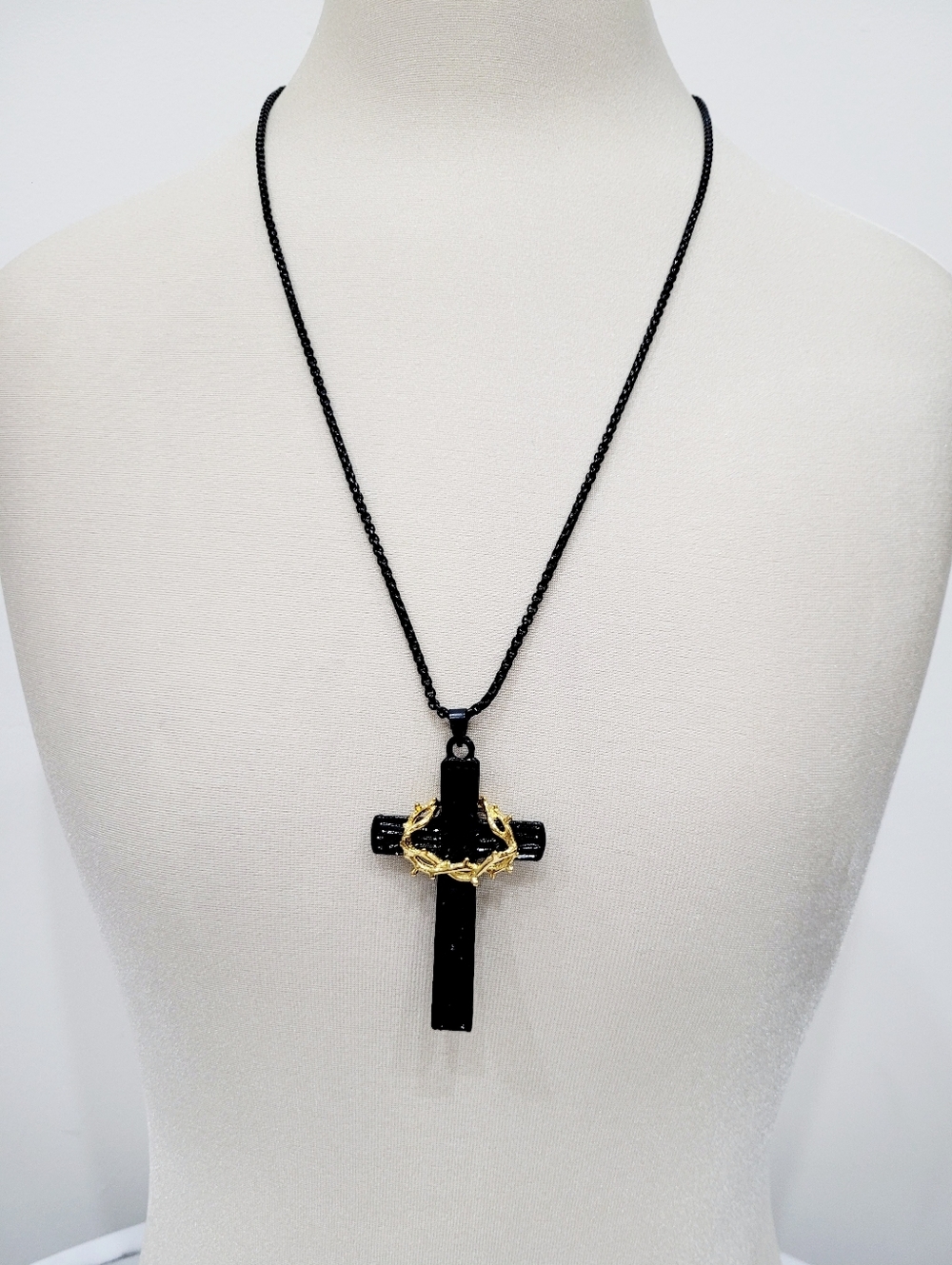 Brand New Stainless Steel Titanium Black & Gold Cross Necklace